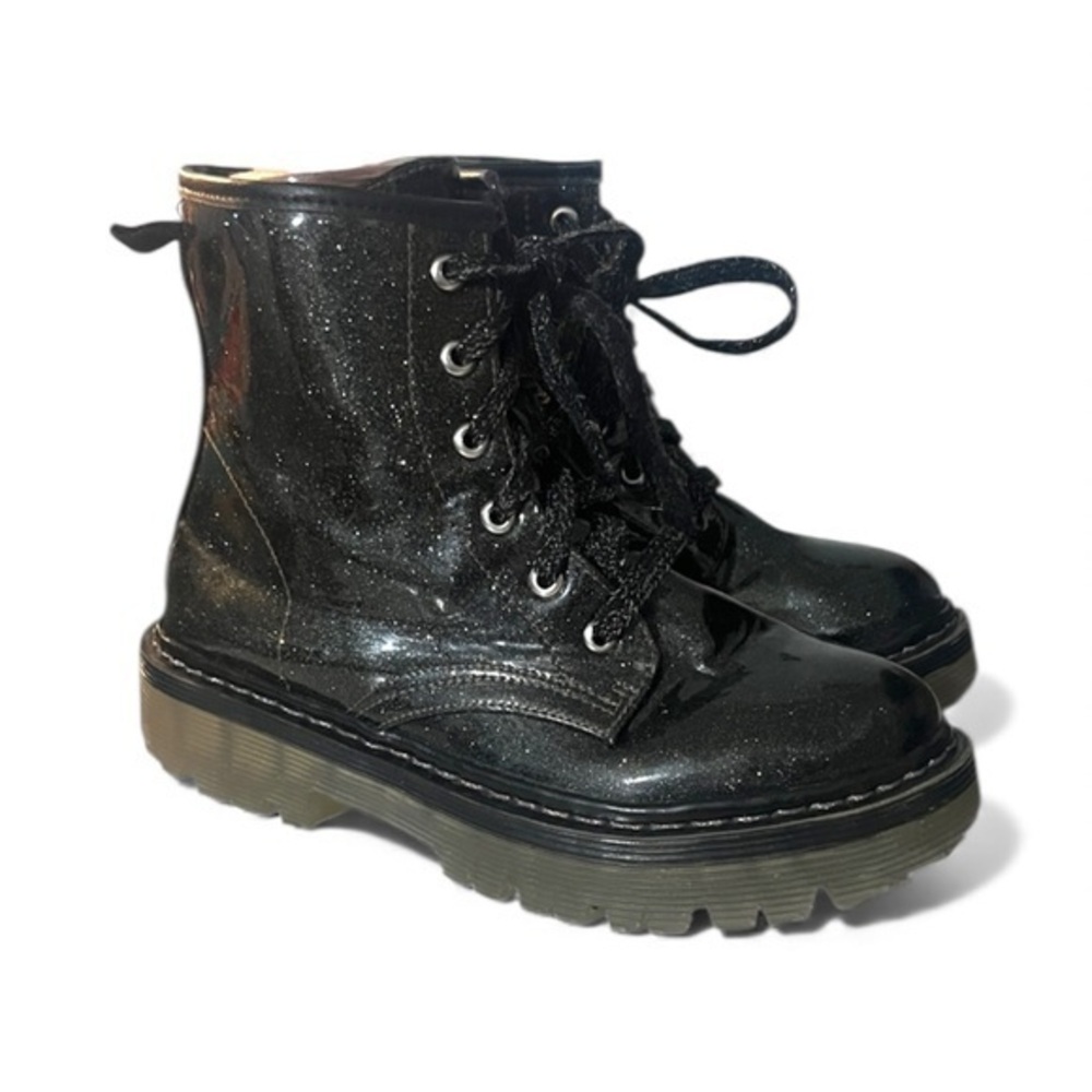 Steve Madden Girl’s Black Glitter Boots Clear Lug Soles Size 3